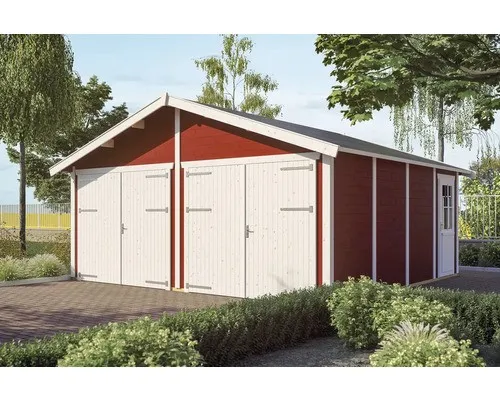 Garage SKANHOLZ "Varberg 3", rot (schwedenrot) - Carport aus robustem Holzwerkstoff mit Satteldach, ideal für den Schutz Ihres Fahrzeugs. Maße: 570 x 525 cm, hohe Schneelast von 85 kg/m².