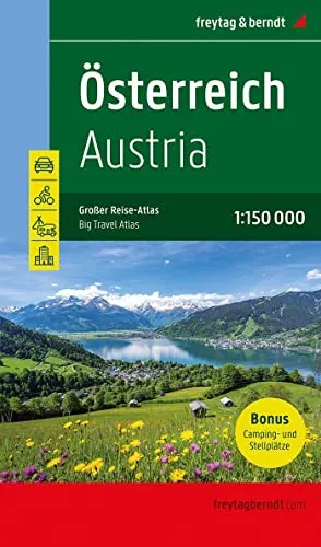 Österreich Autoatlas 1:150.000 von Freytag & Berndt - Großer Reiseatlas für Österreich, ideal für Urlauber mit Camping- und Stellplatzinformationen. Perfekt für Abenteuer in der Natur!