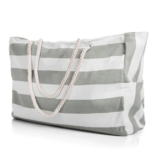 Strandtasche XXL - Schmutz- & Wasserabweisende Badetasche mit Reißverschluss - Geräumige XXL Strandtasche (53x38x20 cm) mit Fächern für optimale Organisation. Ideal für Familie, Sport und Freizeit. Hochwertiger Baumwolle-Polyester Mix, leicht zu reinigen und faltbar.