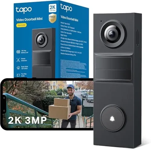 Tapo D205 Akku-Videotürklingel – WLAN Türklingel mit 2K Kamera und Zwei-Wege-Audio - Erleben Sie kristallklare 2K-Videoqualität mit 160° Weitwinkel. Bis zu 180 Tage Akkulaufzeit und flexible Speicheroptionen für maximale Sicherheit. Einfache Integration in Smart-Home-Systeme für komfortable Benachrichtigungen.