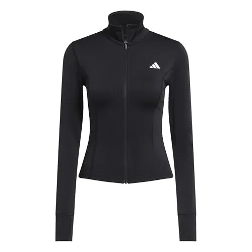 ADIDAS Damen Rolli Optime Essentials Full-Zip - Vielseitige Damenjacke mit minimalistischem Design, ideal für Fitness und Freizeit. Hergestellt aus dehnbarem Material mit Daumenöffnungen für optimalen Komfort und schnellem Feuchtigkeitsmanagement.