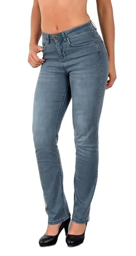 ESRA Damen Straight Fit Jeans Hose Straight-Leg Jeanshose Stretch gerader Schnitt Damen-Jeans High Waist bis Übergröße Große Größe G800