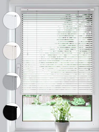 Sonello Jalousie Klemmfix ohne u. mit Bohren 30cm x 100cm Weiß Aluminium Jalousette, Inkl. Halterung für Decken- u. Wandmontage Alu Jalousie Fenster u. Tür, Blickdicht freihängend, weiß