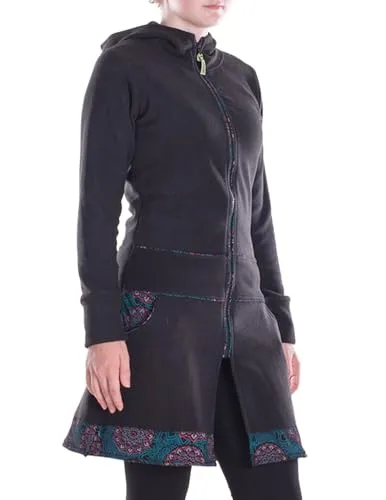 Vishes - Alternative Bekleidung - Damen lange Fleecejacke Hippiemantel Übergangsjacke-n Kapuze schwarz 48