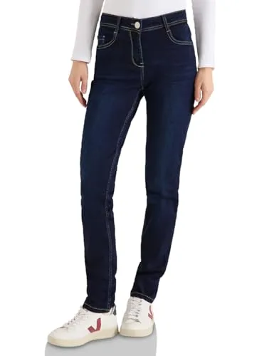 Cecil Slim Leg Jeans Dark Blue Wash 32 - Stylische Slim Fit Jeans in Dunkelblau, ideal für jeden Anlass. Bequeme Mid Waist Passform mit optimaler Passform für maximalen Tragekomfort.