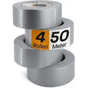 Hinrichs Klebeband 4 Rollen Panzerband silber 50 m x 50 mm - Klebstoffe, ideal zum Isolieren und Fixieren, inklusive praktischem Cuttermesser für müheloses Zuschneiden.