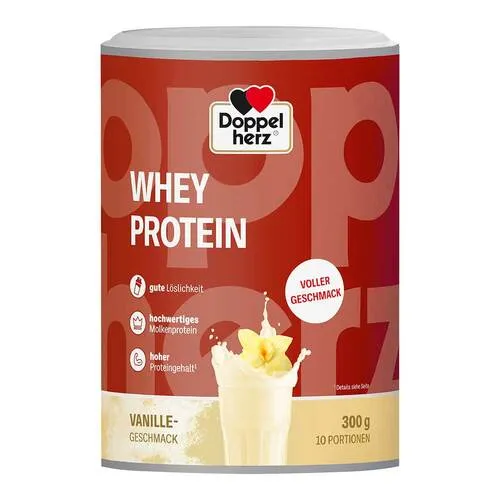Doppelherz Whey Protein Vanille-Geschmack Pulver - Sportnahrung mit hochwertigem Molkenproteinkonzentrat, ideal für aktive Menschen. Schmeckt lecker und unterstützt Muskelaufbau sowie -erhalt.