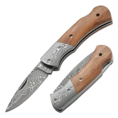 Magnum Taschenmesser Mistress - Hochwertiges Taschenmesser mit 6 cm Damastklinge und elegantem Olivenholzgriff. Ideal für Outdoor-Abenteuer und den täglichen Gebrauch.