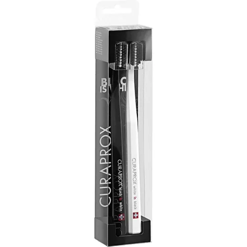 CURAPROX Black is White Zahnbürsten, Duo Pack, 2 Stück, Schwarz/Weiß