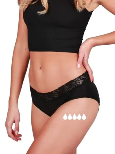 Taynie Queen extra stark Periodenunterwäsche Starke Blutung - Periodenwäsche - Menstruationsunterwäsche - ersetzt 3,5 Tampons, Periodenslip Tragedauer bis 12 Std., waschbar bis 60°C (38, Schwarz)