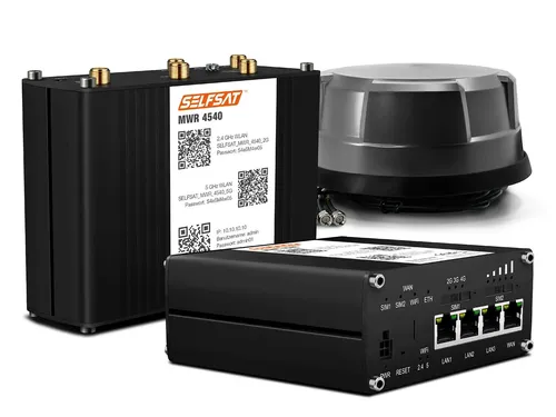 SELFSAT MWR 5550 - 4G LTE 5G WLAN Internet Router bis 3,3 Gbps, inklusive staub- und wasserdichter 5G Dachantenne für Wohnmobile und Wohnwagen