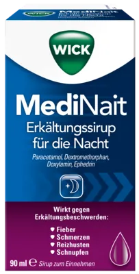WICK MediNait Erkältungssirup 90 ml - Arzneimittel zur Linderung von Erkältungsbeschwerden, rezeptfrei erhältlich und bietet schnelle Erleichterung für eine erholsame Nacht.