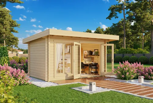 Gartenhaus DORSET 71 – Holzhaus 420x270 cm - Modernes Gartenhaus mit 70 mm Wandstärke, abschließbar und einfach zu montieren. Perfekt für Gartenfreizeit und Stauraum.