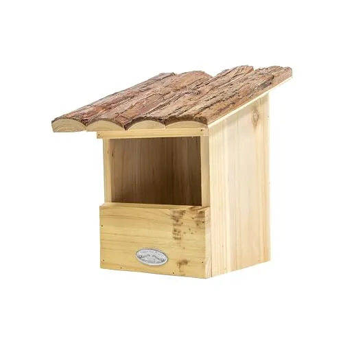 mgc24 Vogelhaus für Rotkehlchen - Wildvogel Nistkasten zum Aufhängen für Garten und Balkon, aus Holz wetterfest, Naturoptik mit Rindendach, 20,3 x 21,5 x 24,3 cm
