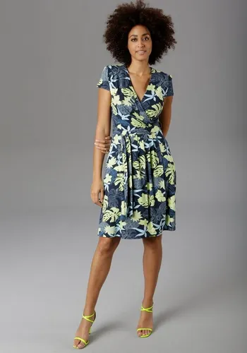 Sommerkleid ANISTON SELECTED, Damen Gr. 40 - Bestseller Sommerkleid im modischen Blätterdruck. Aus elastischer Viskosemischung mit figurumspielender Wickel-Optik und V-Ausschnitt. Ideal für warme Tage und vielseitige Anlässe.