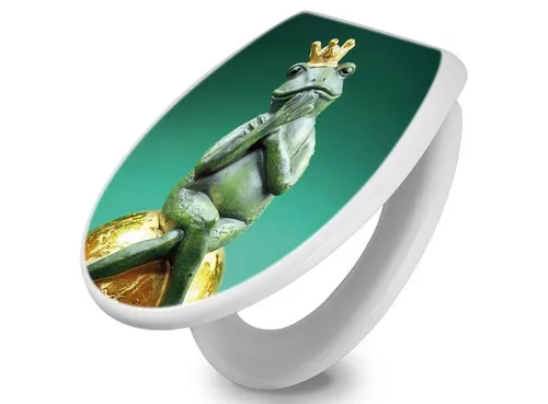 banjado WC-Sitz Froschkönig mit Absenkautomatik - Hochwertiger WC-Sitz aus Duroplast mit Absenkautomatik, ideal für Familien. Maße: 44,5 x 37 x 5 cm, sorgt für Komfort und Sicherheit im Badezimmer.