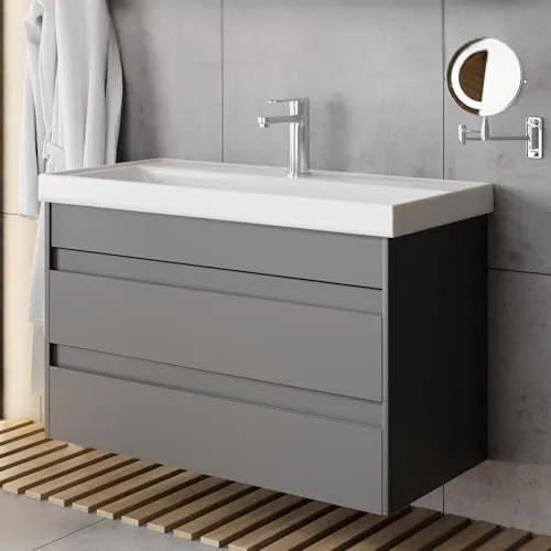 Karen Waschtisch-Set Lara 80 cm - Minimalistisches 2-teiliges Waschtisch-Set mit Unterschrank und Waschbecken, Softclose-Funktion und einfacher Montage. Optionaler Hochschrank erhältlich für zusätzlichen Stauraum.