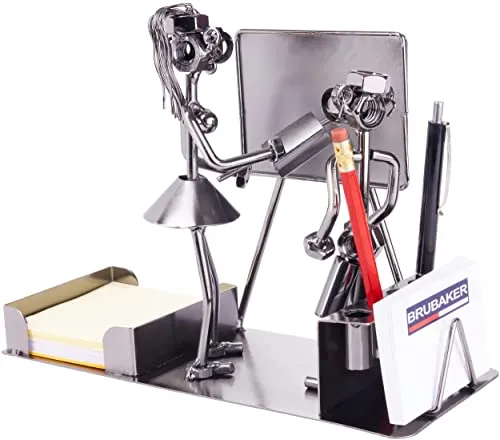 BRUBAKER Schraubenmännchen Lehrerin mit Stiftehalter - Visitenkarten-Etuis - Handgefertigte Eisenfigur als originelles Geschenk für Lehrerinnen, ideal für Notizzettel und Visitenkarten, einzigartig und praktisch.
