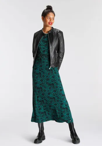 Tamaris Maxikleid figurbetont - Eleganz in Grün/Schwarz - Kleider: Figurbetontes Maxikleid aus pflegeleichtem Jersey mit Rundhalsausschnitt und langem Arm für einen femininen Look.