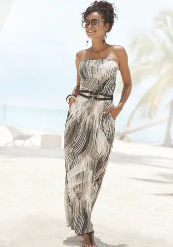 Maxikleid, mit Alloverdruck und Taschen, Bandeau-Kleid, Sommerkleid, schulterfrei, Gr. 42 - N-Gr, braun bedruckt N-Gr