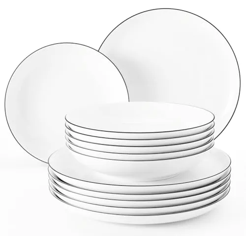 Seltmann Weiden Lido Tafelservice - 12-tlg. Set mit Esstellern und Suppentellern - Hochschlagfestes Hartporzellan, spülmaschinen- und mikrowellengeeignet. Bringt mit seinem eleganten Design entspanntes Urlaubsfeeling auf jeden Tisch.