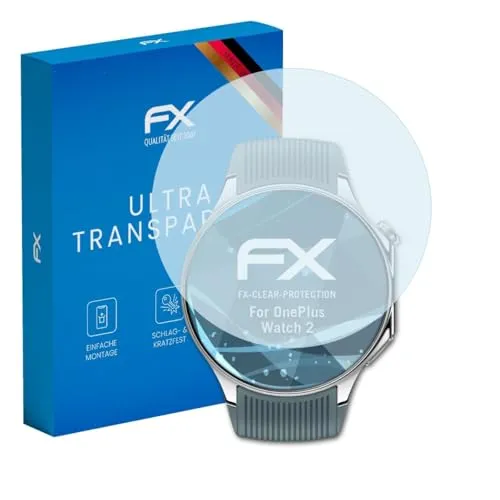 atFoliX Schutzfolie kompatibel mit OnePlus Watch 2 Folie, ultraklare FX Displayschutzfolie (3X)