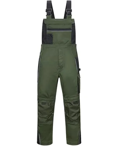 Scheibler Arbeitshosen Männer Reflektierende Workwear Active Latzhose Herren Schnittschutzhose mit elastischen Trägern & vielen Taschen Oliv/Schwarz 48