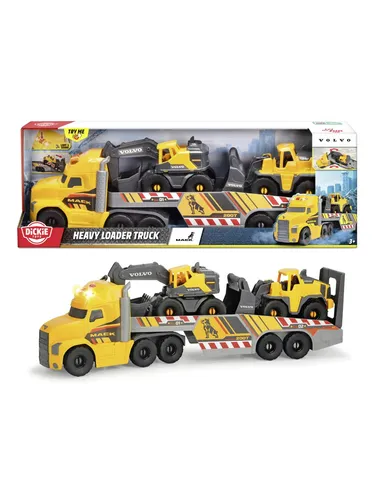 Dickie Toys Volvo Heavy Mack Truck - 70 cm großer LKW mit 2 Volvo Fahrzeugen, inklusive Licht und Sound, ideal für kleine Baustellenabenteuer