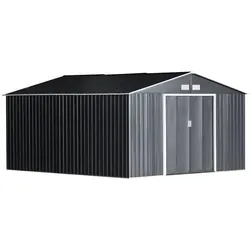 Outsunny Gerätehaus Grau, Metall - Robuster Geräteschuppen für Gartenutensilien - Gartenhäuser aus robustem Metall mit 2 Schiebetüren und 4 Fenstern für optimale Belüftung und Licht. Ideal für die Aufbewahrung von Werkzeugen und Zubehör.