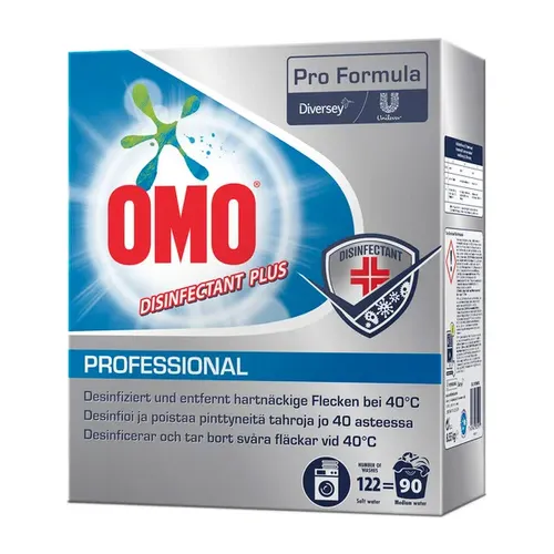 Omo Desinfektionswaschmittel Disinfectant Plus, Pro Formula, Pulver, 8,55 kg - Waschmittel für chemothermische Wäschedesinfektion ab 40°, phosphatfrei und ideal für weiße Baumwolle sowie farbechte Textilien. Bekämpft effektiv Fett-, Blut- und Lebensmittelflecken.