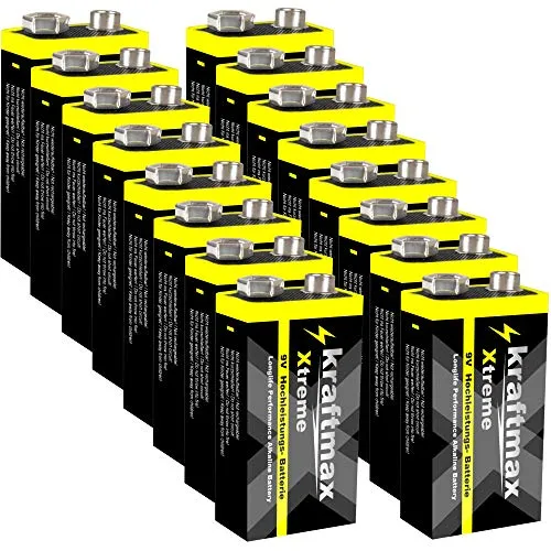 16er Pack kraftmax Xtreme 9V Block Hochleistungs- Batterien ideal für 10 Jahres Rauchmelder - 6LR61 9 Volt Longlife Blockbatterie mit maximaler Lebensdauer