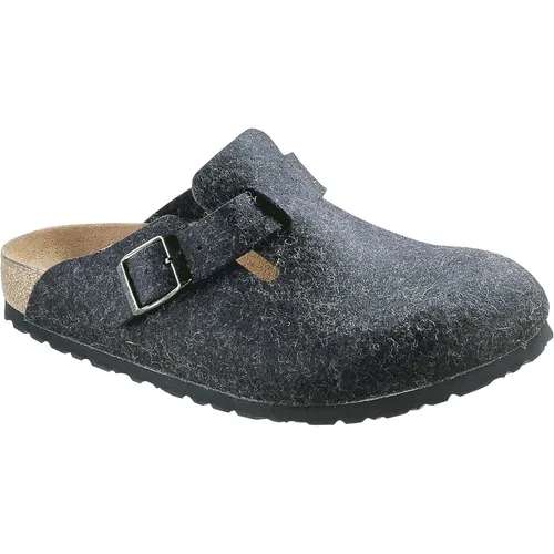 Birkenstock Unisex Boston Wool Clogs, Grau Anthrazit, 37 EU Schmal - Clogs & Pantoletten für Herren mit anatomisch geformtem Fußbett aus Kork und Latex, ideal für höchsten Tragekomfort und Wärme.