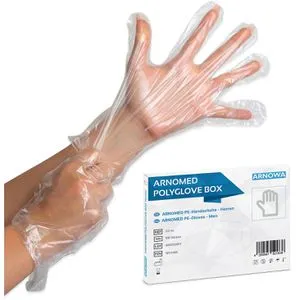 Arnomed Einmalhandschuhe Polyglove Box, transparent, 100 Stück, PE, puder- & latexfrei, lebensmittelecht, Universalgröße