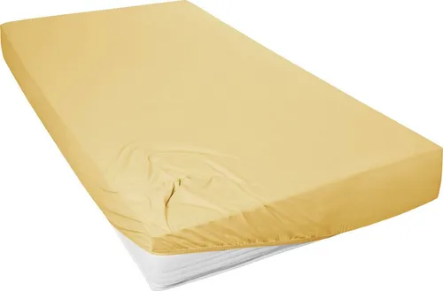 Jersey Spannbettlaken gelb, 190x22 cm - Hochwertiges Jersey Spannbettlaken in gelb, perfekt für eine angenehme Nachtruhe. Ideal für Matratzen bis 22 cm Höhe. Kategorie: Bettwaren - Bettlaken.