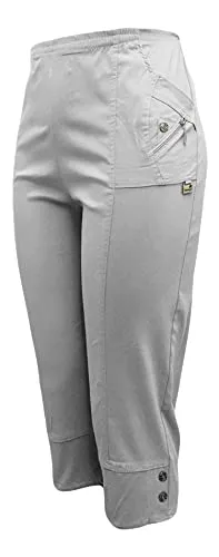 Kurze Hosen Damen Sommerhosen Bermuda 7/8 Schlupfhose leichte Stoffhose angenehme Caprihose mit Taschen (42-44, Grau)