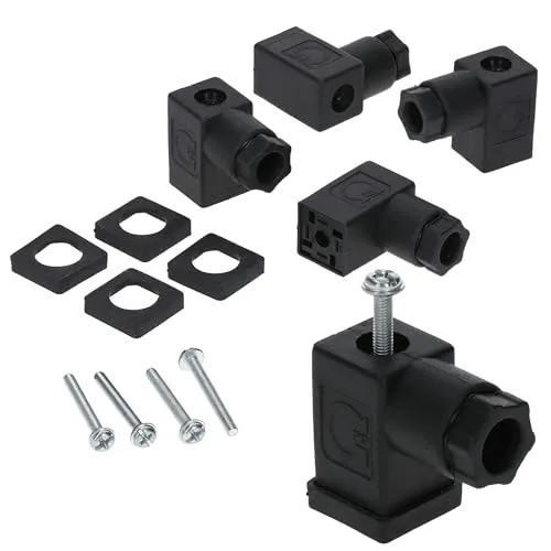 Kalitec 5 Stück Ventilstecker Bauform C schwarz 4 polig I Kontaktfläche 15,5 x 15,5 mm² I PG7 I Kontakttrennung 9,4 mm I Schutz IP 65 I Ventil Steckverbinder für Magnetventil I Stecker 3-polig+PE