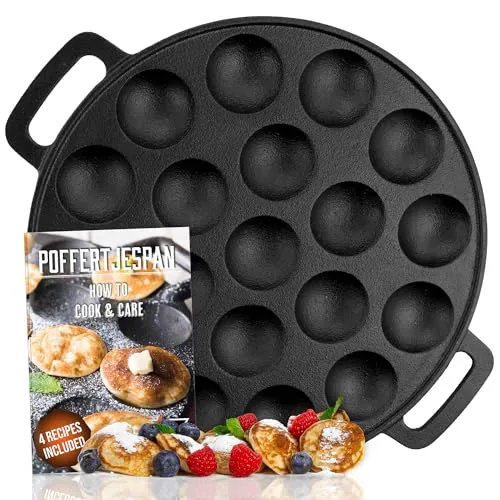IRONO Poffertjes Pfanne - Mini-Pfannkuchen Maker für 19 Stück - Genießen Sie 19 köstliche Mini-Pfannkuchen auf einmal! Diese gusseiserne Pfanne eignet sich für alle Wärmequellen und ist leicht zu reinigen. Perfekt für leckere Snacks und Desserts!