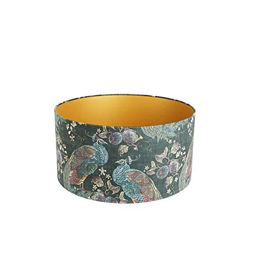 QAZQA Klassisch Antik Velours-Lampenschirm pfauengrün - Eleganter Lampenschirm aus Textil-Velours in pfauengrün mit goldener Innenseite, perfekt für Stehlampen und sorgt für ein warmes Lichtambiente.