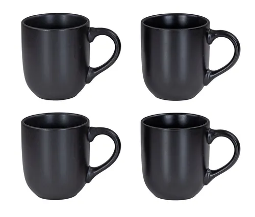 Levandeo® Becher, 4er Set Steingut Tassen 300ml Schwarz Kaffeetasse Kaffeebecher Edel