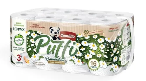 Puffi 3-lagiges Toilettenpapier | 64 Rollen-Packung (4 x 16 Einzelpackungen) | 145 Blatt pro Rolle | Einzigartiges Softkammer-System | Recyclebare Verpackung | FSC®-zertifiziertes Papier