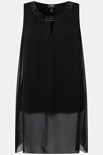 Ulla Popken Damen Plus Size Longtunika mit Ziersteinen - Tanktops & Träger-Tops für Damen, ärmelloses Design mit elegantem A-Linien-Schnitt und funkelnden Ziersteinen für einen besonderen Look.