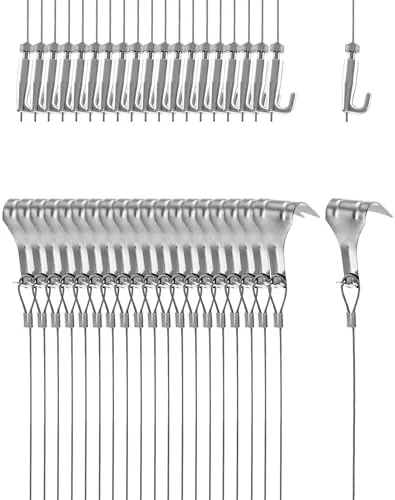 QWORK® Bilderaufhängung Draht für Spiegel Bilderrahmen Bilder, 2 m x Ø1.5 mm Drahtseil mit Verstellbarem Haken und Formenhaken, Tragkraft 40 KG, 20 Stück