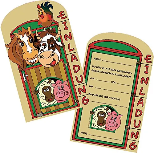 Einladungskarten * Bauernhof * für Kindergeburtstag oder Party von DEKOSPASS // Kinder Geburtstag Party Kinderparty Einladung Einladungen Karte Einladungs-Set Mottoparty Farm Tiere 6