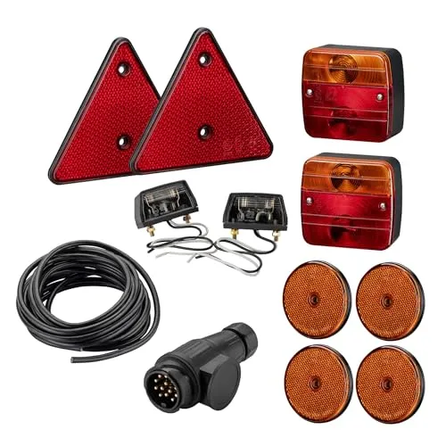 Wiltec Rückleuchten Set für Anhänger – 12-teilig mit 13-poligem Stecker - Rücklicht-Komplettset für Anhänger, inklusive langlebiger Glühbirnen, 5 m Kabel und E-Prüfzeichen für höchste Sicherheit. Einfache Montage und vielseitige Anbringungsmöglichkeiten.