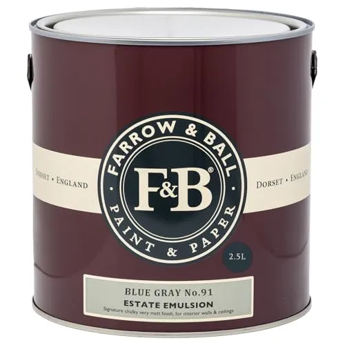 Farrow and Ball Wandfarbe Blue Grey 91 - Die Wandfarbe Blue Grey 91 vereint harmonisch blaue, grüne und schwarze Pigmente für ein stilvolles Ambiente und eine kreative Raumgestaltung.