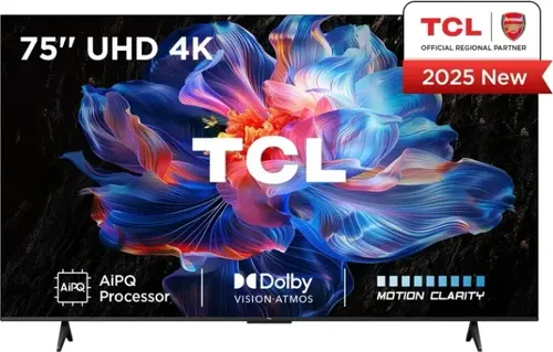 TCL LED-Fernseher "75V6CX1" - 75 Zoll 4K HDR Smart TV - Fernseher mit 189 cm Bildschirmdiagonale, Dolby Vision und Google TV für ein beeindruckendes Seherlebnis. Ideal für Filmabende und Gaming.