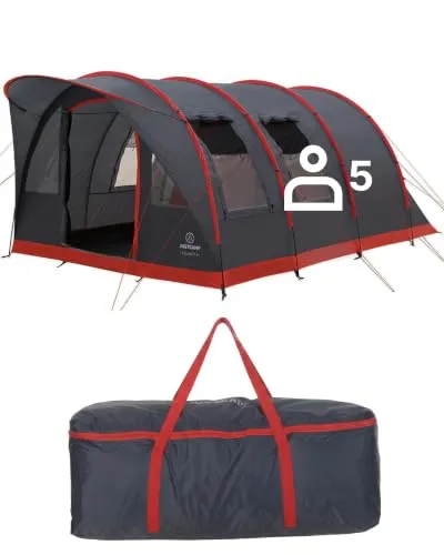 JUSTCAMP Atlanta 5 - Familienzelt für 5 Personen - Tunnelzelt mit Stehhöhe, wasserdicht und geräumig, ideal für Camping und Festivals. Inkl. Vordach, Boden und praktischer Belüftung für ein komfortables Erlebnis.