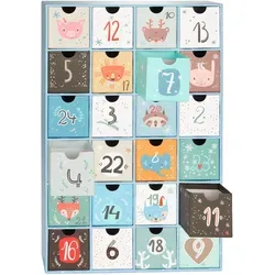 BRUBAKER Adventskalender zum Befüllen - Tierische Weihnachten Blau - DIY Weihnachtskalender mit 24 Türchen für Gutscheine & Süßigkeiten - Hellblau/Bunt