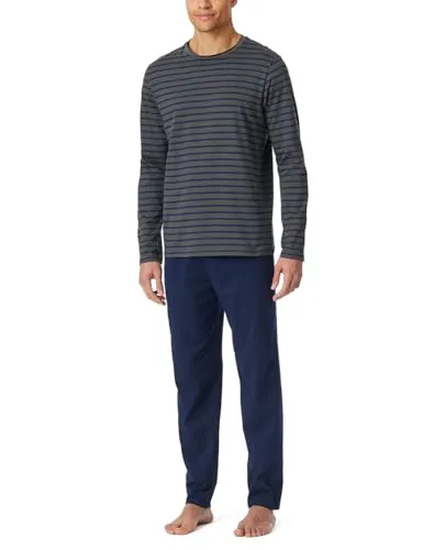 Schiesser Herren Schlafanzug Lang - Nightwear Pyjamaset, Anthrazit - Schlafanzüge für Herren aus der SCHIESSER Serie "Ebony" in weicher Single-Jersey-Qualität, mit Brusttasche und minimalistischem Print - ideal für entspannte Nächte.