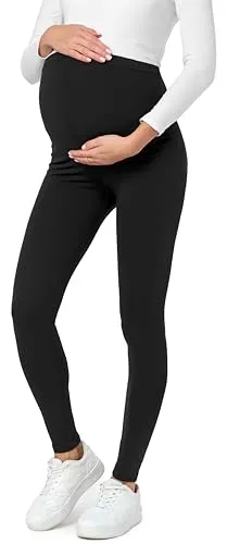 Be Mammy Lange Umstandsleggings aus Baumwolle Leggings für Schwangere Umstands Leggings Schwangerschafts Unterhosen mit Hoher Bund Weich und Elastisch BE20-230 (Schwarz, 4XL)